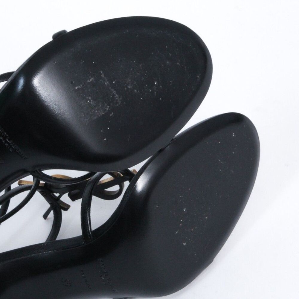 Saint Laurent Cassandra Sandals Black Leather Gold YSL Monogram Logo Heels 39 - Picture 14 of 15